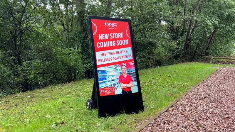 43" Outdoor High Brightness Digital Battery powered A-Board in Black and easy portable Kerb sign - Be Quantum