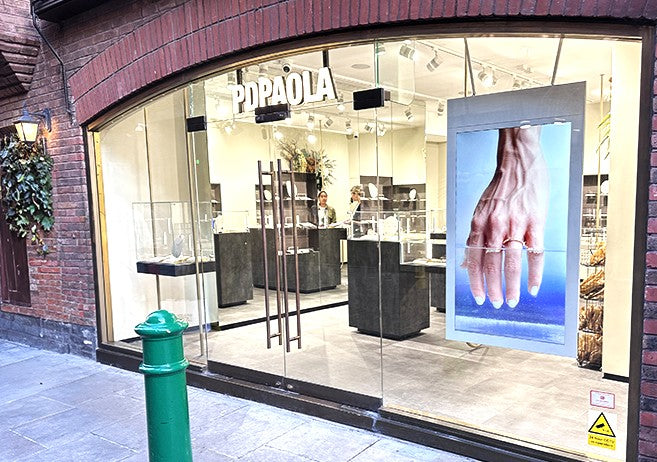 Window-hanging-double-sided-Digital-Display for retail shops display- Be Quantum