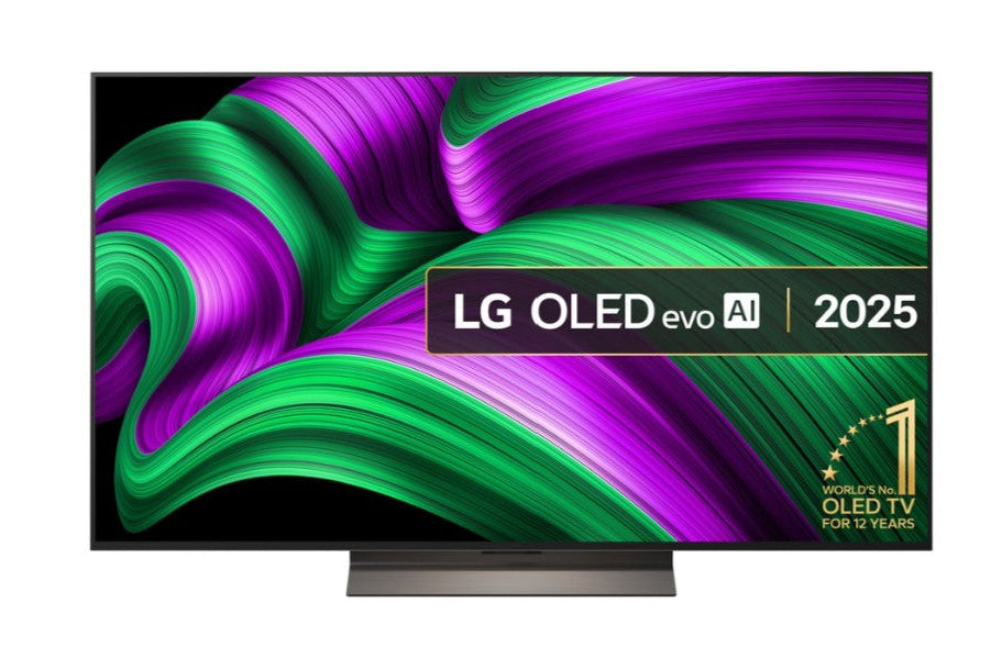 LG OLED evo AI TV with colorful display on a white background